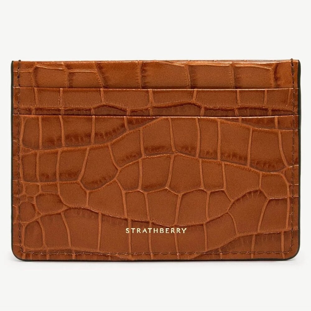 STRATHBERRY 3 Slot Cardholder in Croc-Embossed Leather Tan NWT